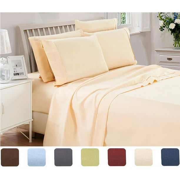 Lux Decor Collection Solids Bed Sheet Set (Full, Vanilla), 4 Piece Deep