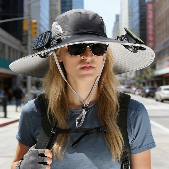 Solar Fan Hat with 2 Removable Fans, Wide Brim UPF 50 Sun Hat for Men Women, USB Charging Backup, Cooling Bucket Hat for Fishing Hiking Gardening
