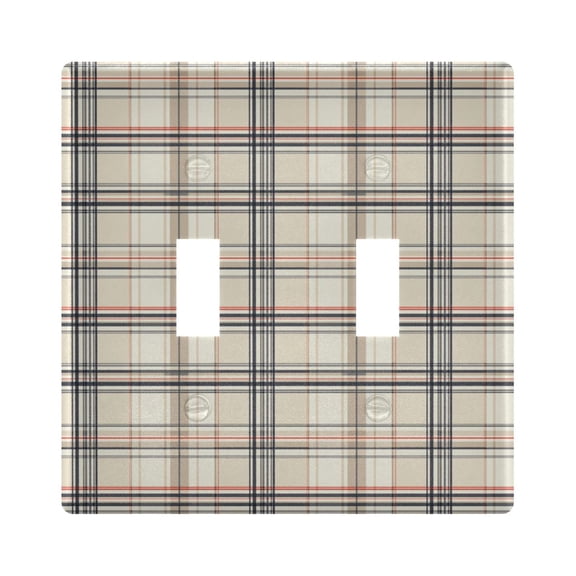 Yayeee Toggle Light Switch Wall Plate 2-Gang 4.56"x4.48" Decorative Outlet Cover, Beige Plaid Pattern