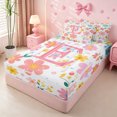 thumbnail image 2 of meiyoeat Cute Flower Pattern Zipper Twin Comforter Sets with Fitted Sheet and 2 Pillowcases For Girls,Cartoon Blossom Alphabet E Art Zipper Bedding Set For Kids,pink Reversible,4 Pieces, 2 of 7