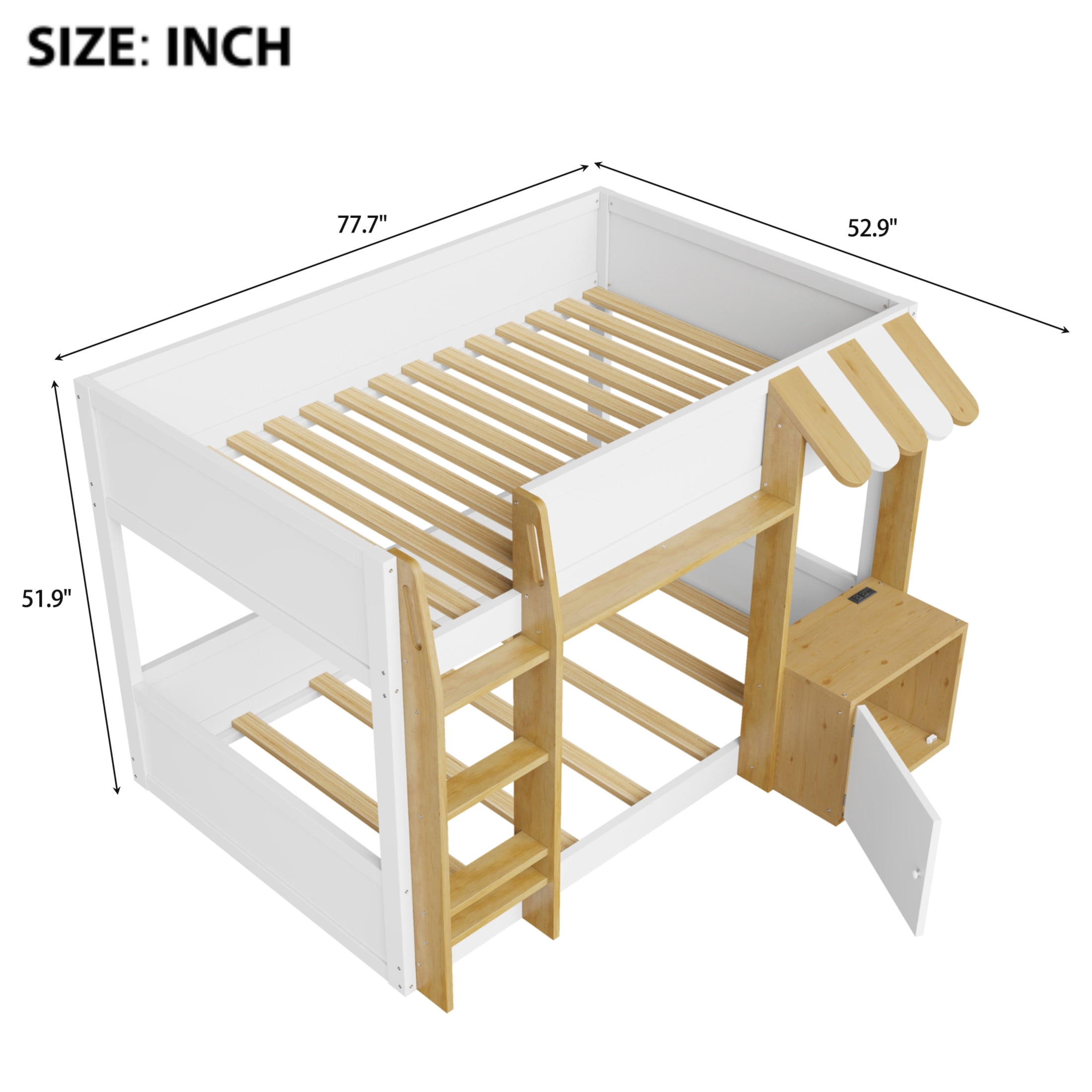 Noble House Heliox Twin over Twin Wood Bunk Bed with Integrated Desk, Storage Cabinet and USB Charging Ports, White