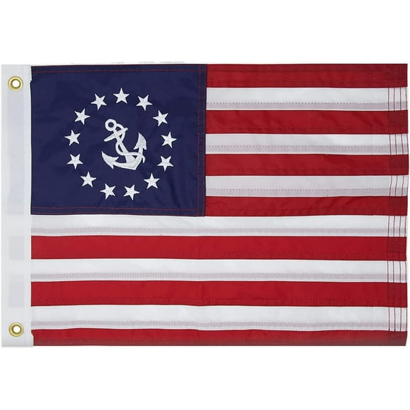 FLAGWIN Nautical Boat Flags, 12x18 Ensign Boating Nylon Embroidered American flag with 2 Brass Grommets