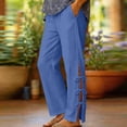 thumbnail image 2 of Women's Cotton Side Lace‑Up Split‑Hem Pants High‑Waist Elastic Waist Casual Long Trousers with Side Pockets Blue XL(XL), 2 of 6