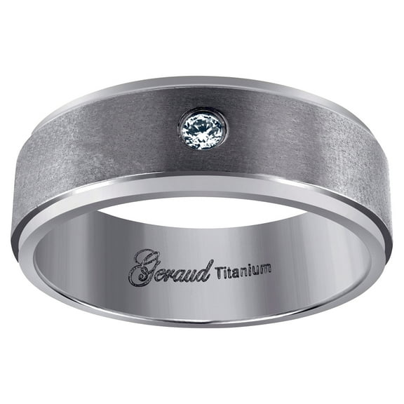 Titanium Mens Cubic Zirconia Cubic Zirconia Brushed Ridged Edge Comfort-Fit Wedding Band 8mm Size 11 Wedding Band for Me