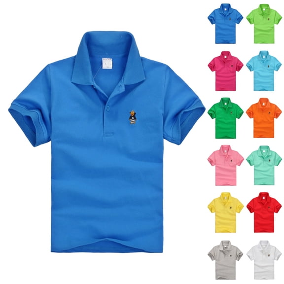 LTTVQM Girls Polo Uniform Shirts School Short Sleeve Top Casual Button Down Tshirts 2026 New with Collar Polo Shirts Athletic Clothing Royal Blue 10-12 Years