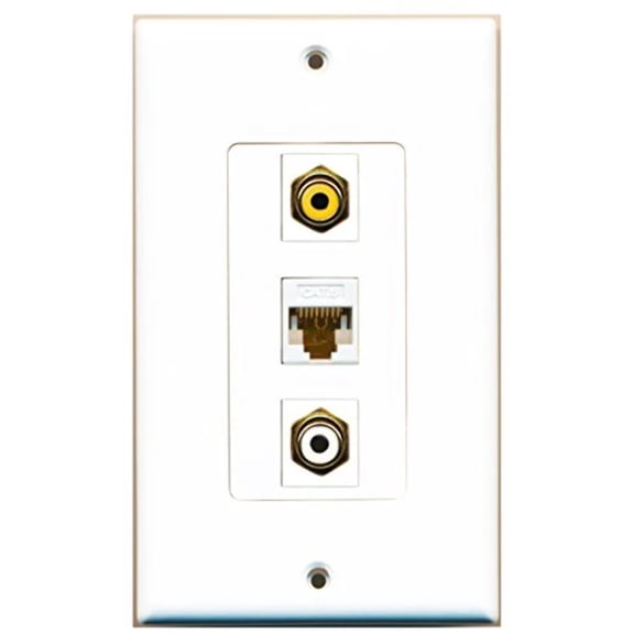 RiteAV - 1 Port RCA White and 1 Port RCA Yellow and 1 Port Cat6 Ethernet White Decorative Wall Plate Decorative