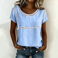 thumbnail image 2 of YUGYXL Spring T-Shirts for Women Short Sleeve Crewneck Loose Fit Casual Summer Tops Lightweight Lace Patchwork Tee Blue Tops XL, 2 of 7