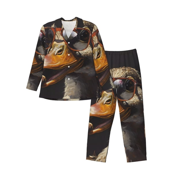 Fotbe Modern Funny Duck Pijama de Hombre con Estampado de Manga Larga, Conjunto de 2 Piezas, Ropa de Dormir Suave y Cómoda con Bolsillos-XX-Large