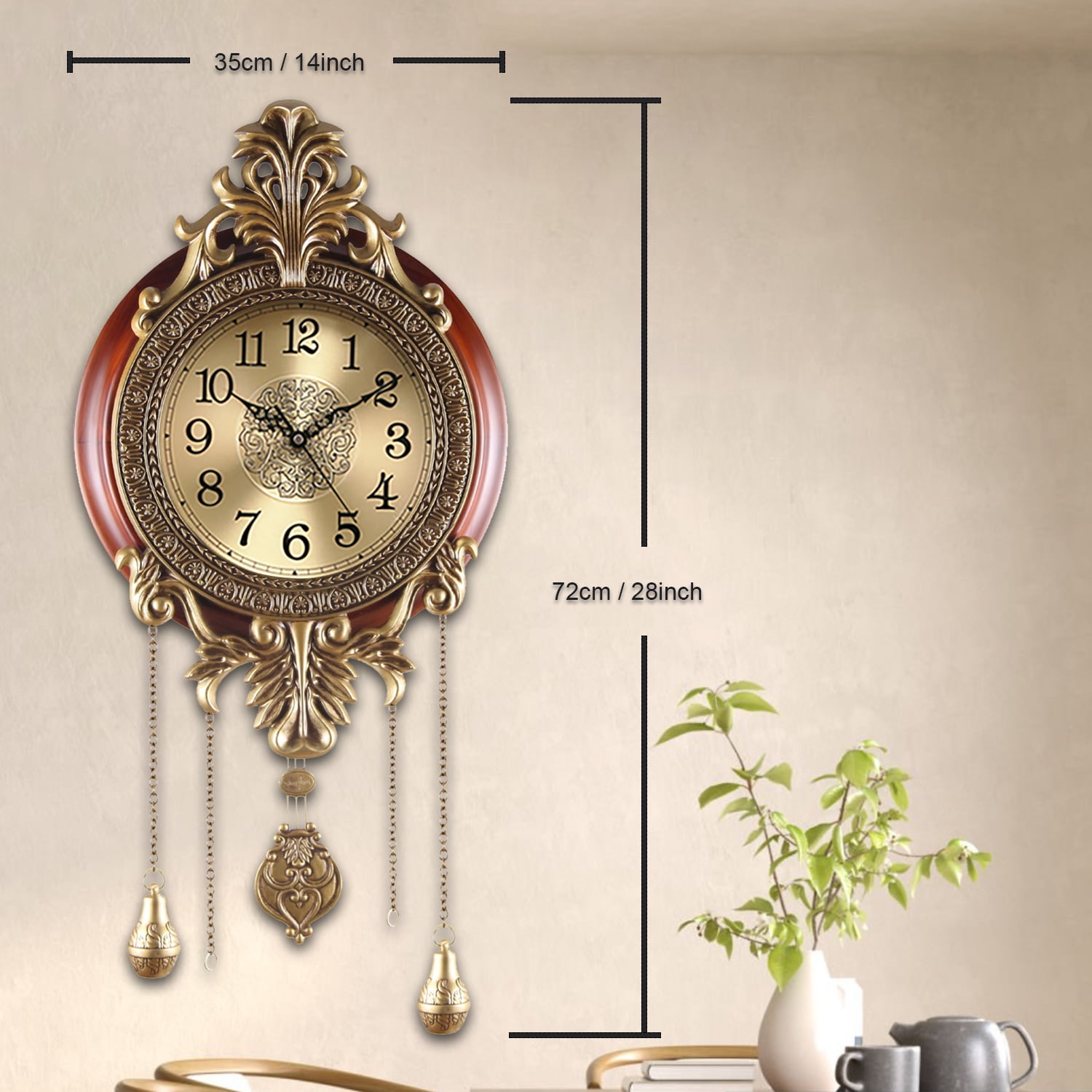 Aero Snail 14" Pendulum Wall Clock, Solid Wood, Battery Operated, Retro Vintage Clock 206B