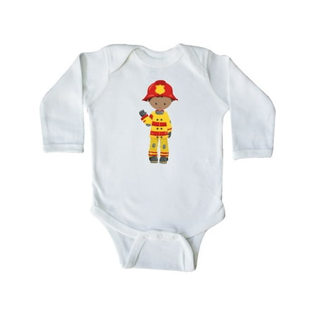 

Inktastic African American Boy Fireman Firefighter Gift Baby Boy Long Sleeve Bodysuit