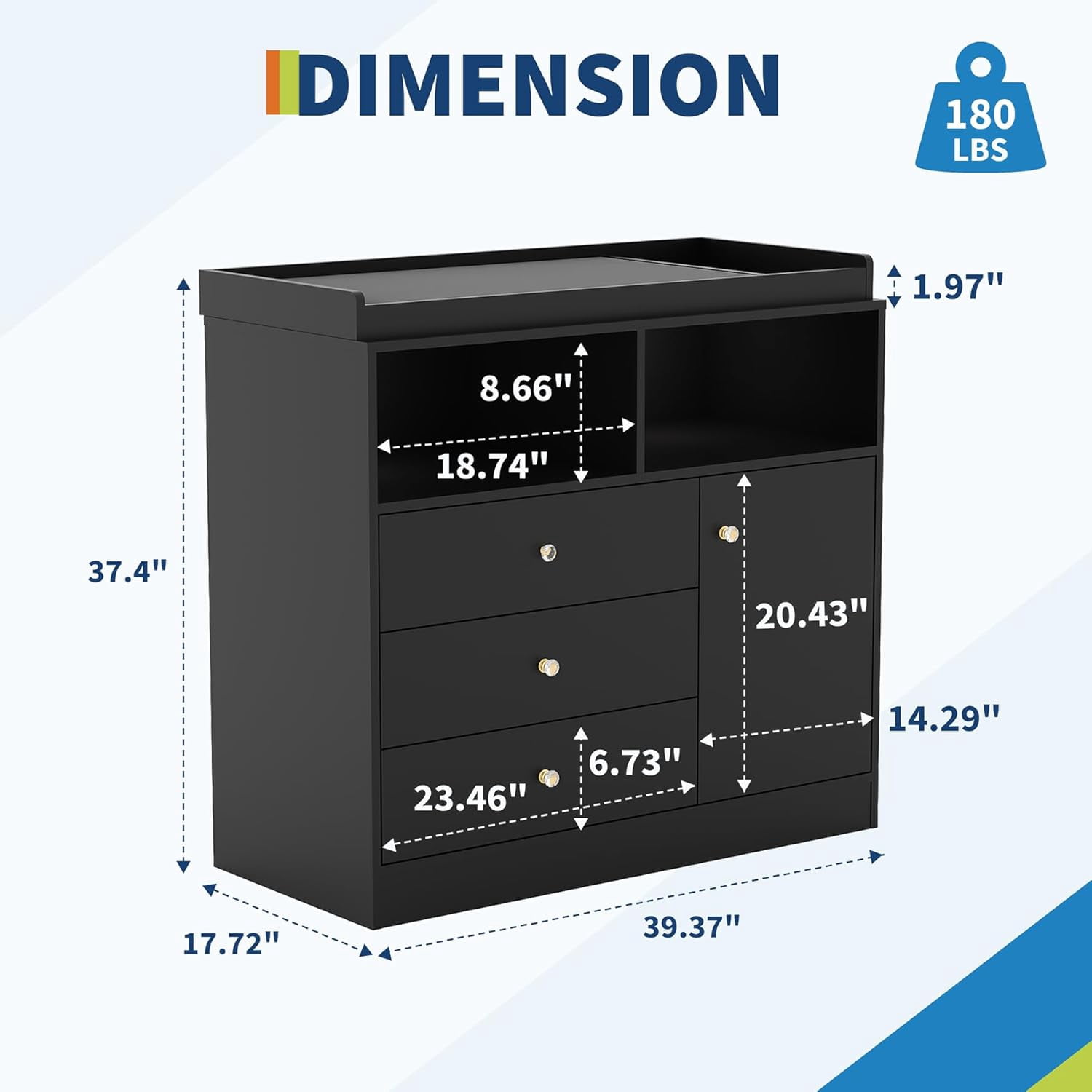 EastVita Dresser with Changing Table Top Changing Station with 3 Drawers Cabinet 2 Open Compartments Changing Table Dresser for Nursery Bedroom