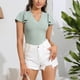 thumbnail image 3 of Camiseta de punto de manga corta con cuello en V y cuello en V para mujer, 3 of 7