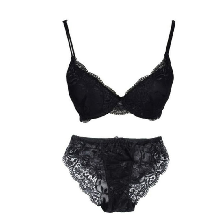 Women's black lace bra and thong set Bra Set Sizes 36B + M