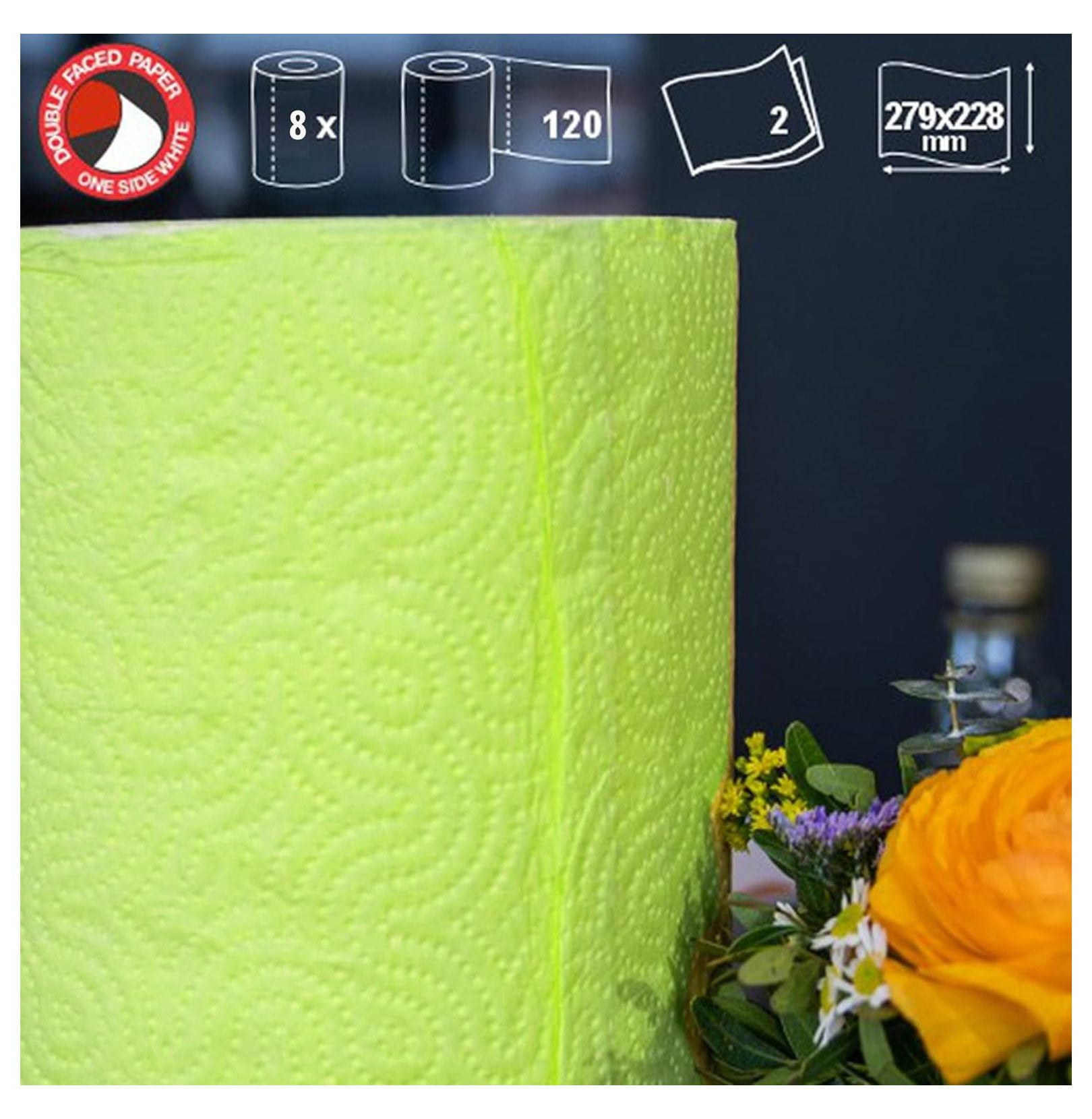 Paper Towels Jumbo Roll 2 Ply - Highly Absorbent Kitchen Towels, 120 Sheets - Set of 8, Durable Cleaning Towels for Kitchen & Home, Kelly Green