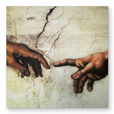Begin Home Decor C1MP3232A8G7SP 32 x 32 in. Michelangelo Creation of Adam - White Metal Print Wall Art - Decor