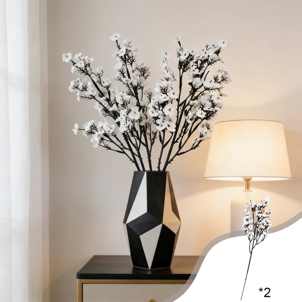 Ramitas artificiales de flor de cerezo y ciruelo, 50 cm de ramas florales de seda sintética para arreglos en jarrón, decoración de bodas y decoración del hogar, juego de 2