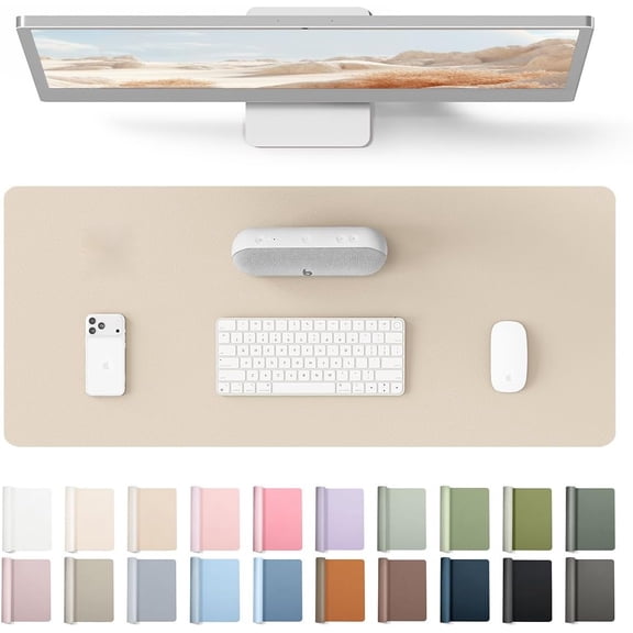 Leather Desk Pad Protector, Office Desk Mat, Large Mouse Pad, Non-Slip PU Leather Desk Blotter, Waterproof Laptop Desk Writing Pad for Office and Home (23.6" x 13.8", Eggshell)