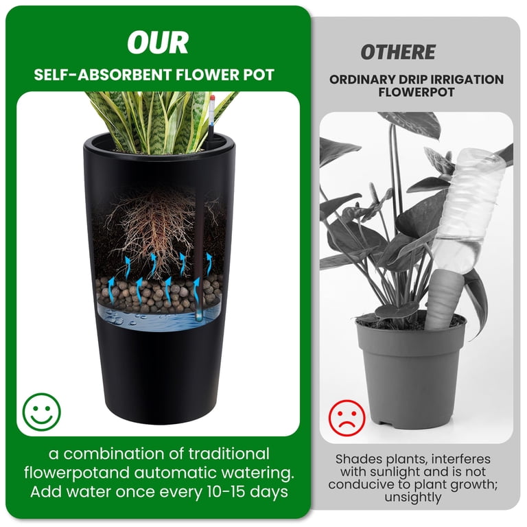 30 Inch Tall Planters Set of 2,Large Indoor & Outdoor Plant Pots with Water  Level Monitor,Inner Bucket & Self-Watering Design for Porch, Patio, ...