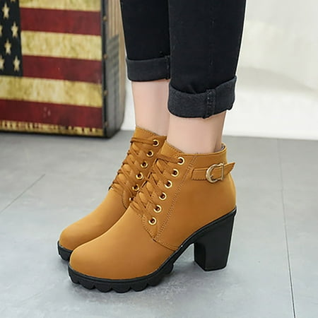 

Egmy Metal Solid Color Round toe Thick Side Zipper Winter Women S Leather Boots