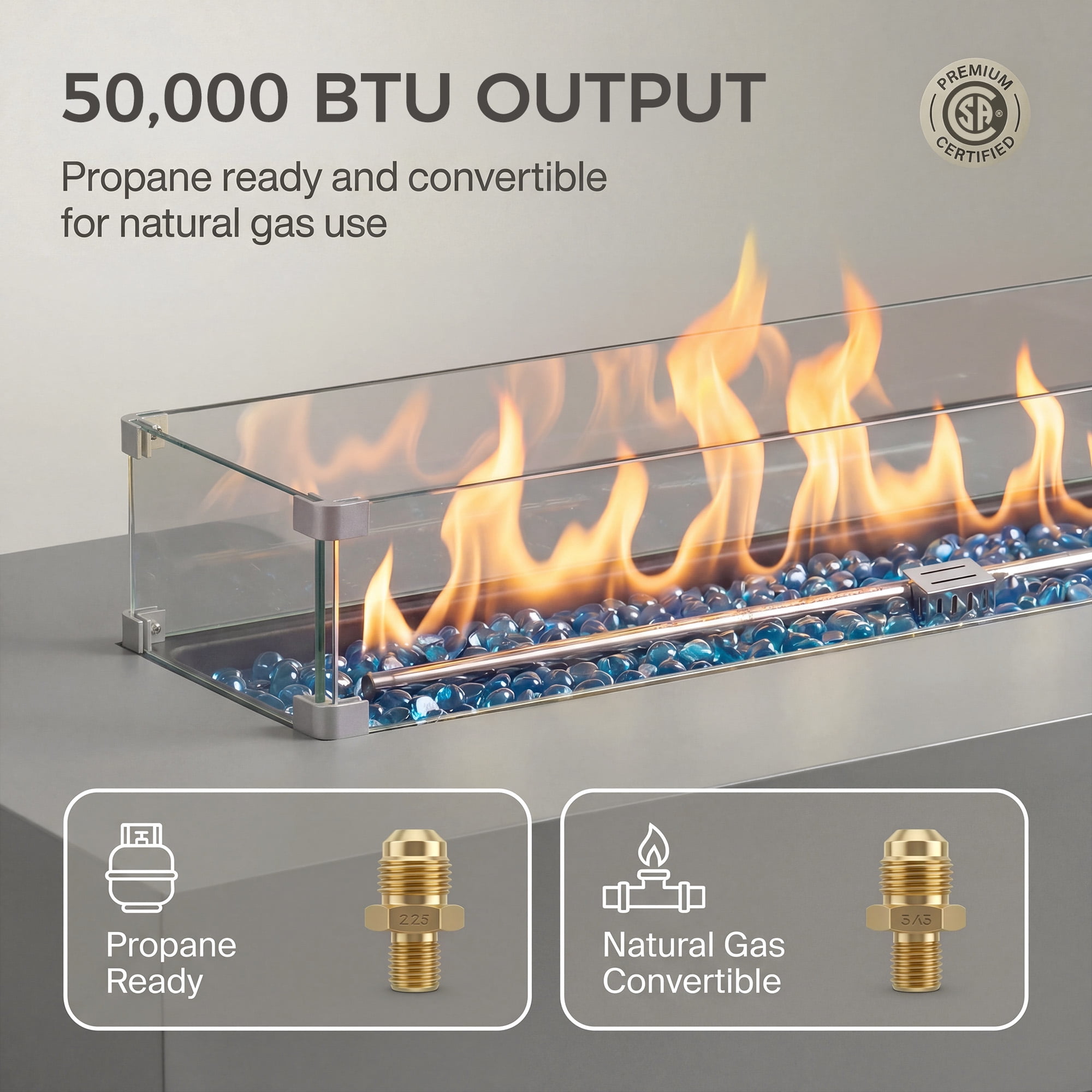 RADIATA 56" Rectangle Propane Fire Pit Table, Dual Fuel Natural Gas Fire Pit Convertible, 50,000 BTU Outdoor Fire Pit Table for Outside Patio