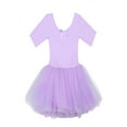 thumbnail image 6 of Sinleey Kids Girls Short Sleeves Ballet Dance Tutu Leotard Dress Ballerina Gymnastic Performance Costume Purple 3-4, 6 of 7