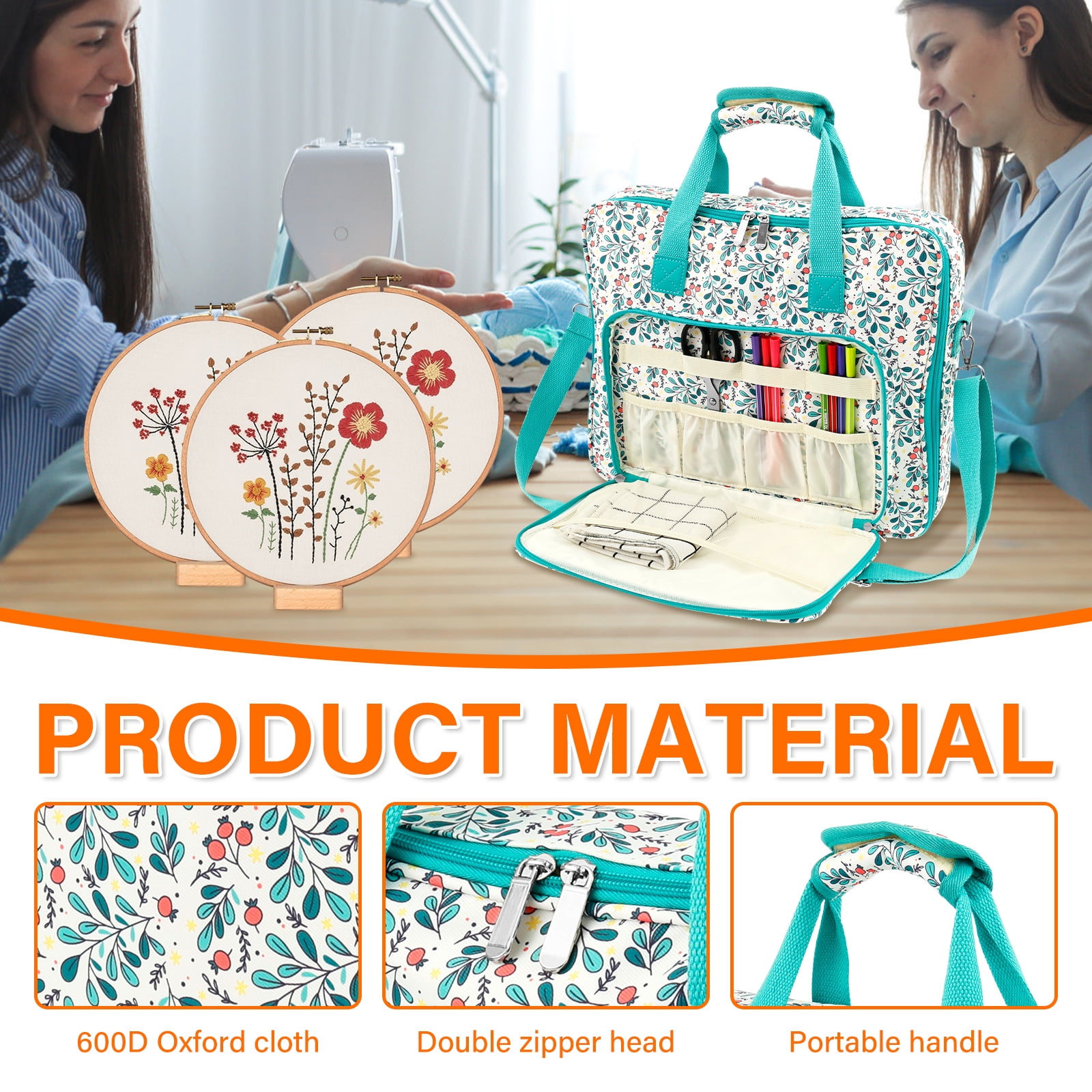 Threns Embroidery Floss Organizer,Portable Cross Stitch Organizer Bag,Sewing Totes with Pocket,Oxford Cloth Embroidery Storage for Sewing Kit Tools
