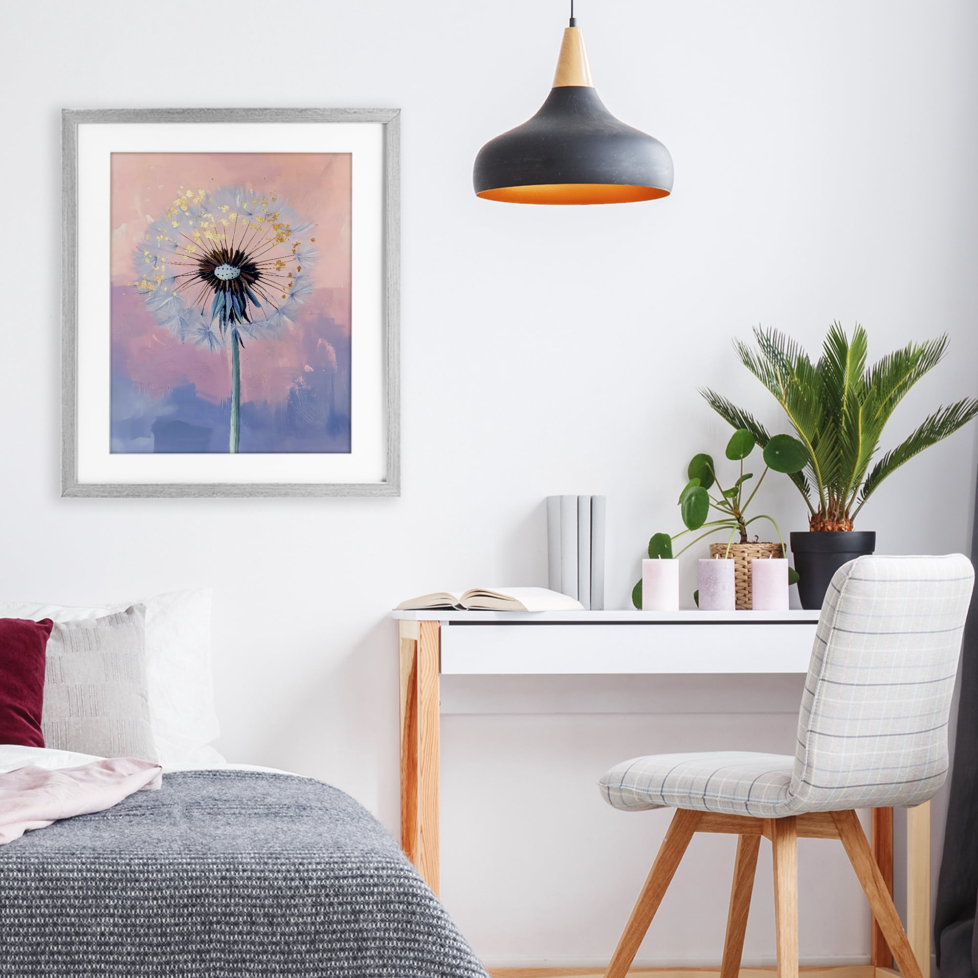Stupell Industries Pastel Dandelion with Gold Seeds Gray Framed Print Under Glass, design by The Prints Vibe