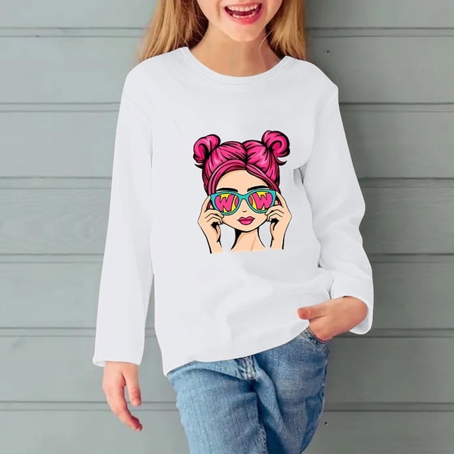 Cowsor Chandail Brodé à Fleurs pour Filles – Col Rond Imprimé Sans Capuche (3-12 Ans)