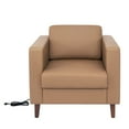 thumbnail image 6 of Flash Furniture Cognac LeatherSoft Reception Chair with 2 AC Outlets/USB/USB-C Ports and Solid Wood Walnut Legs with Adjustable Floor Glides, 6 of 12