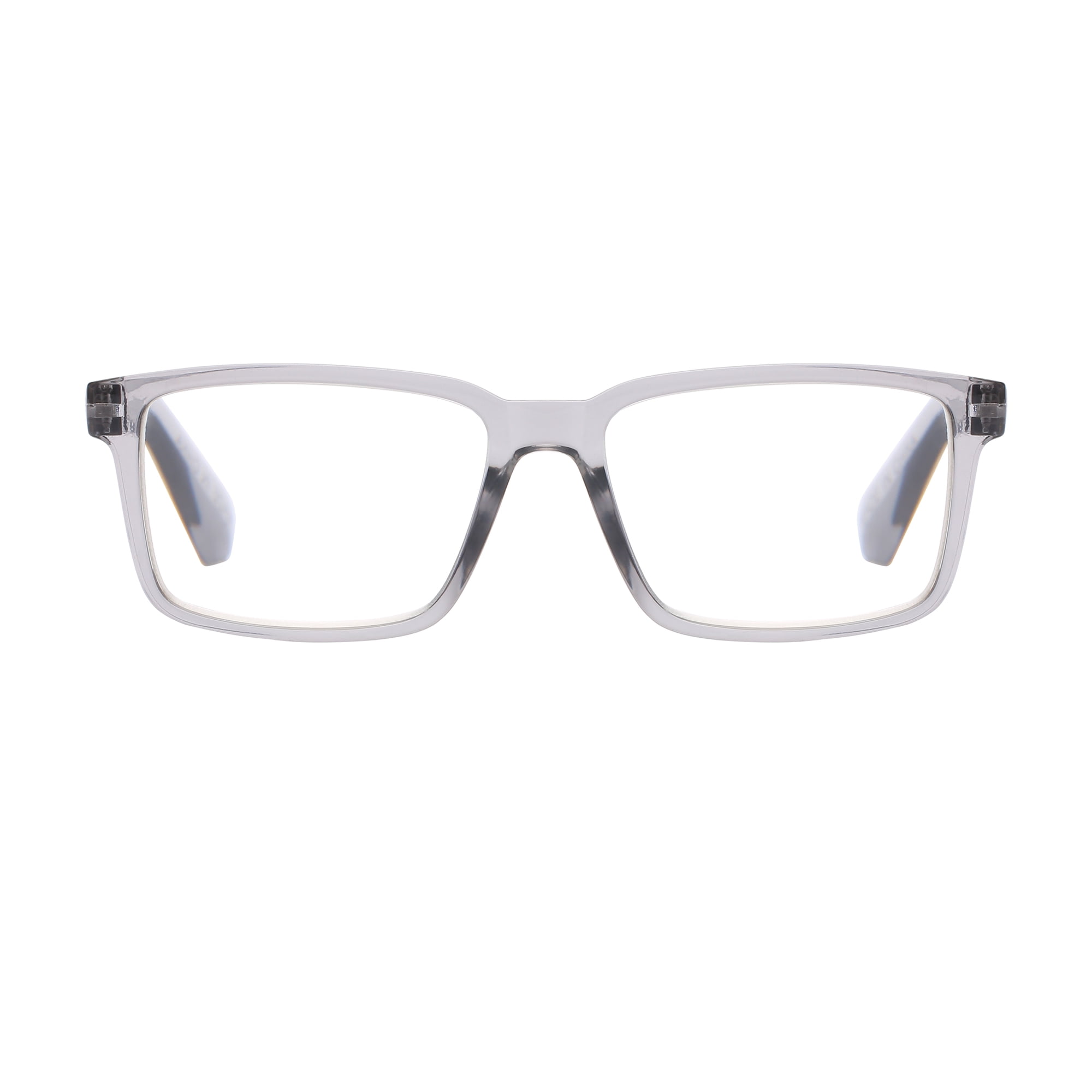 M+ Unisex Spring Hinge Plastic Reading Glasses Crygy 3.25 Evers in Crystal Grey with Pouch