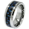thumbnail image 3 of Tungsten Wedding Band Ring 8mm Men's Engagement Silver with Blue and Black Carbon Fiber Inlay, 3 of 4