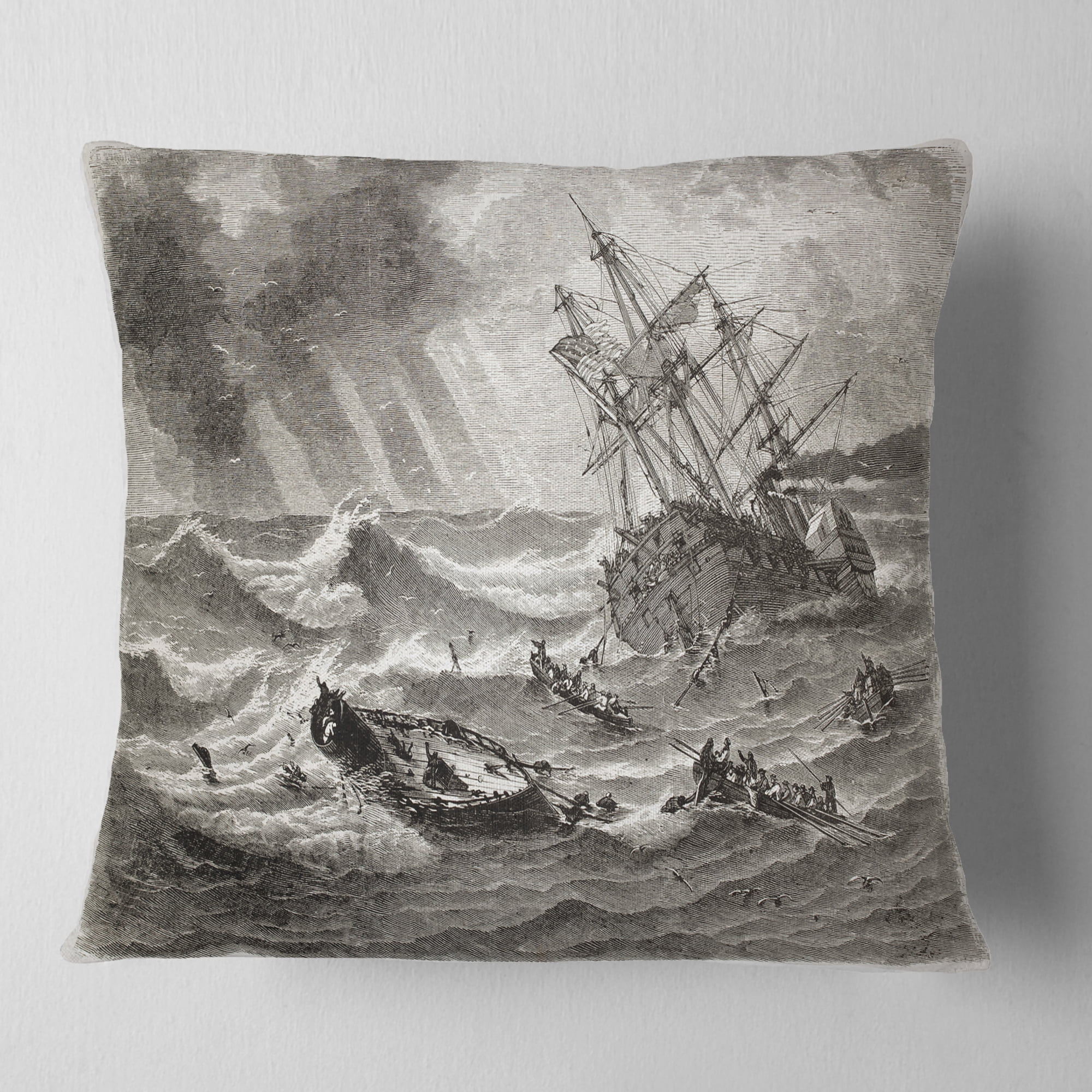 Designart Vintage Shipwreck - Seascape Throw Pillow - 18x18