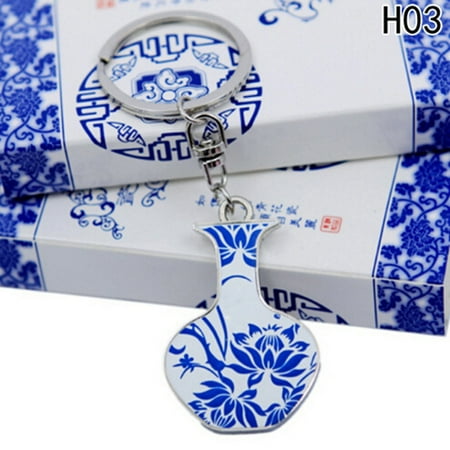 Keychain Porcelain - Fancyleo Keychain Chinese Blue and White Porcelain Print Souvenir Key Ring Key Chain Friends Gifts Car Bag Jewelry