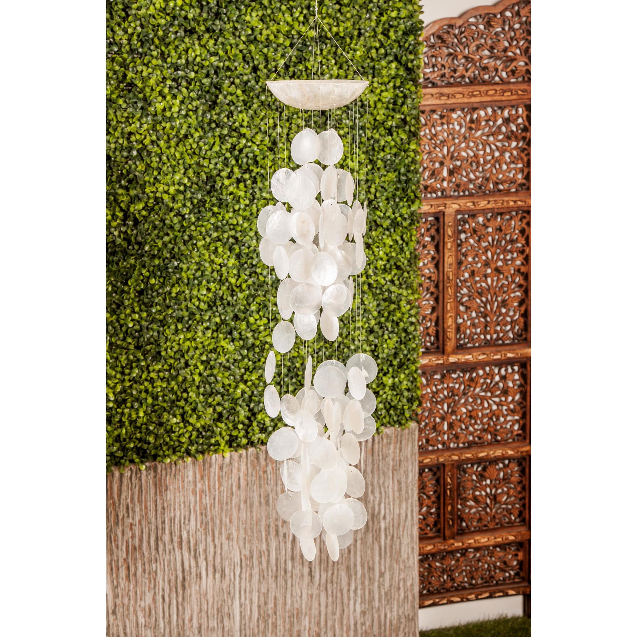 DecMode 27" White Capiz Shell Waterfall Geometric Windchime