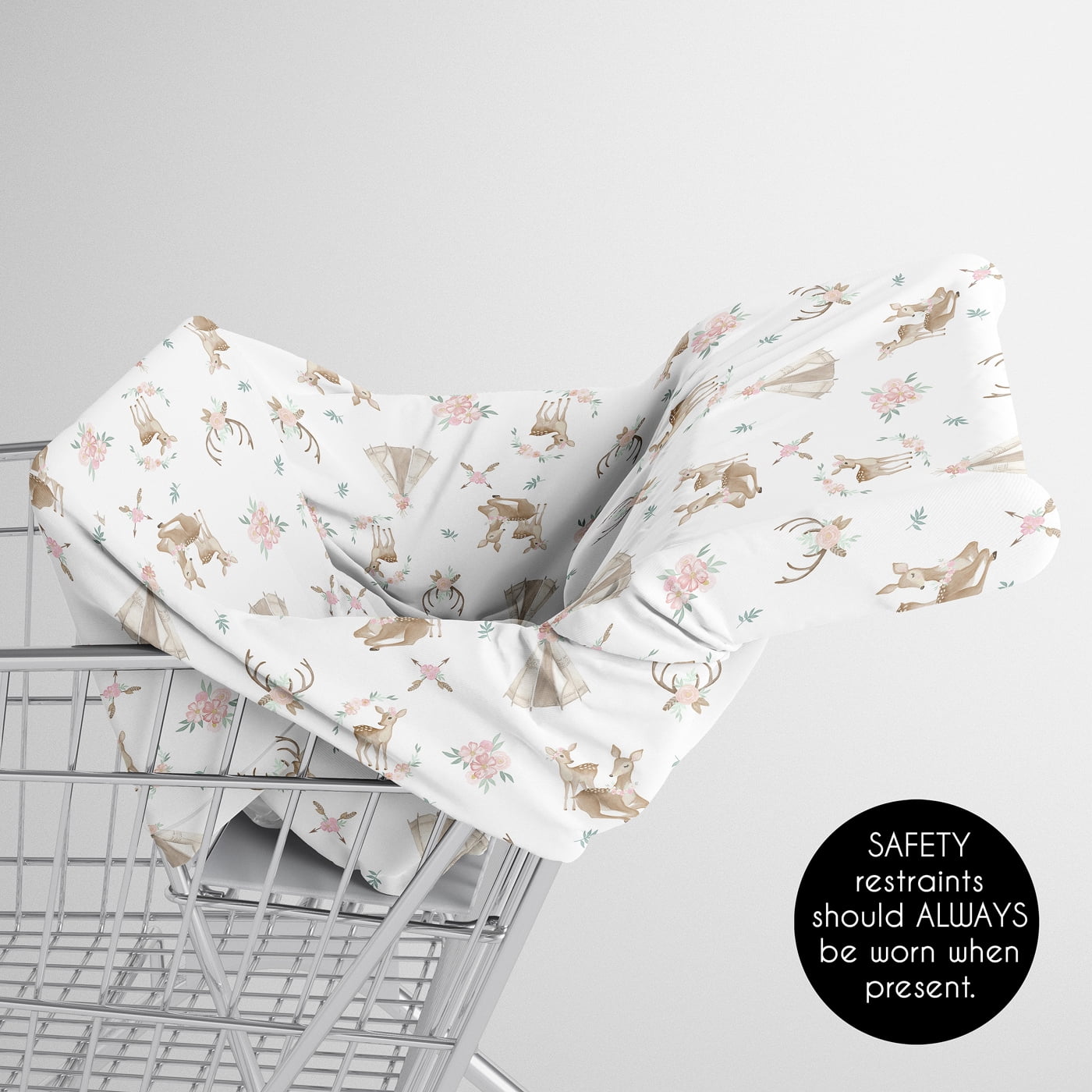Sweet Jojo Designs Deer Floral Pink Green and White Multi Use Baby Car Seat and Nursing Cover