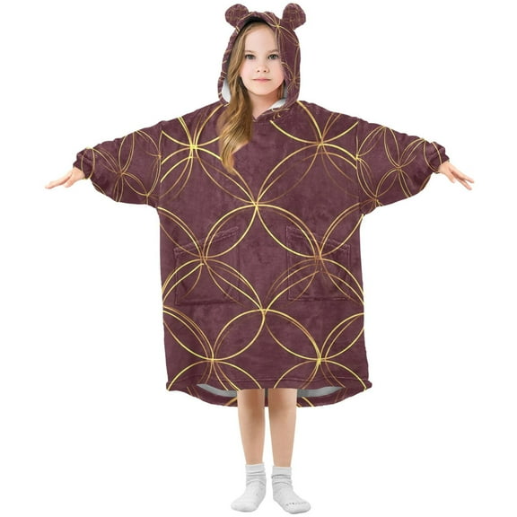FORMRS Wearable Blanket Hoodie with Sleeves for Kids Cozy Flannel Sweatshirt, Circular Gold Pattern