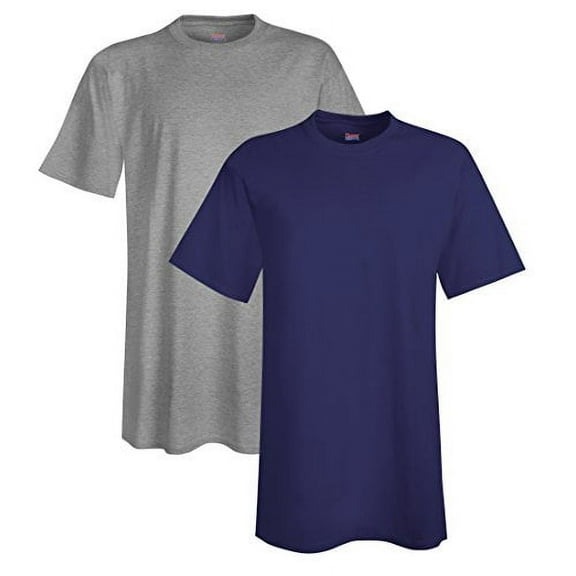 Hanes Men's Tall Short Sleeve Beefy-T Pack of 2, 4XLT, 1 Light Steel / 1 Navy
