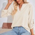 thumbnail image 5 of 2024 Women's V-Neck Long Sleeve Tops Solid Color Loose-Fit Pullover Winter Trendy Casual Blouse, 5 of 7