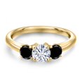 thumbnail image 3 of Gem Stone King 10K Yellow Gold Forever One DEF Moissanite From Charles & Colvard and Black Diamond Engagement Ring for Women | 1.04 Cttw | Round 5MM | Gemstone Birthstone | Size 9, 3 of 7