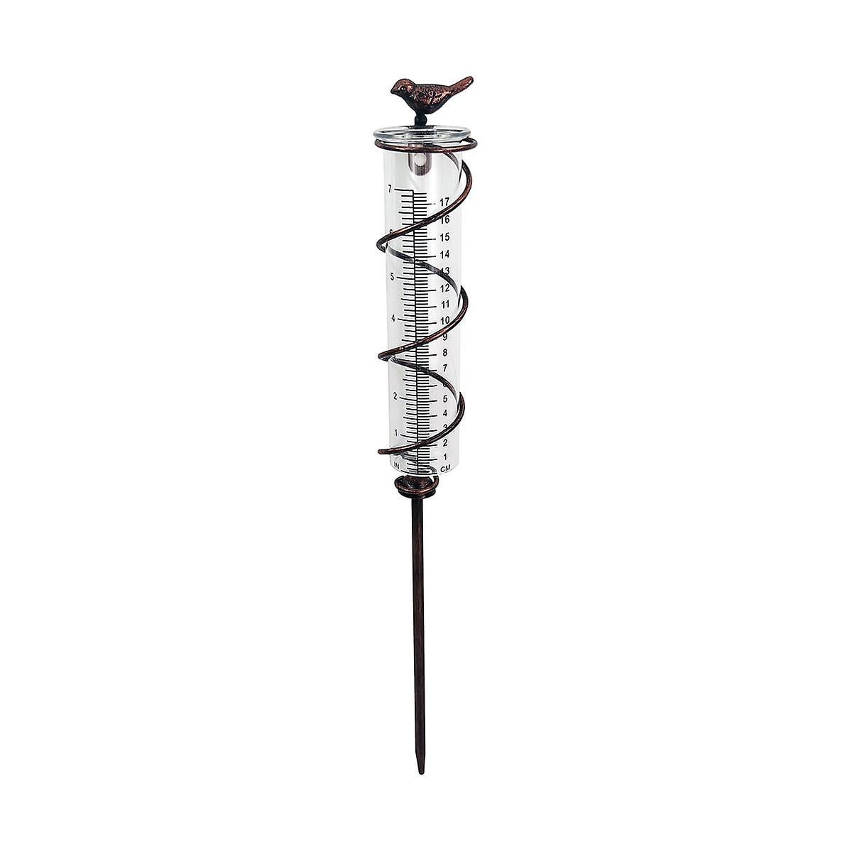 Pluviómetro De Exterior De Vidrio Y Metal - 18 Cm Con Estaca Para Jardín, Césped O Patio