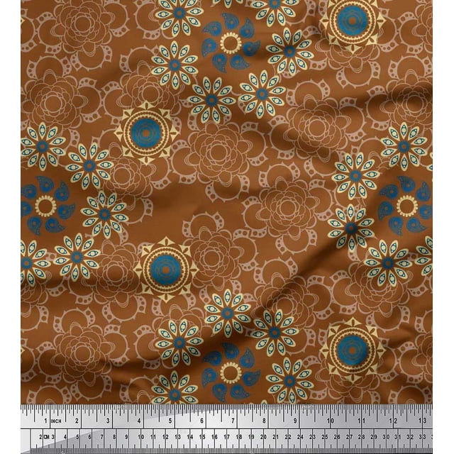 Soimoi Polyester Crepe Fabric Floral & Paisley Decorative Decor Fabric Printed Yard 52 Inch Wide