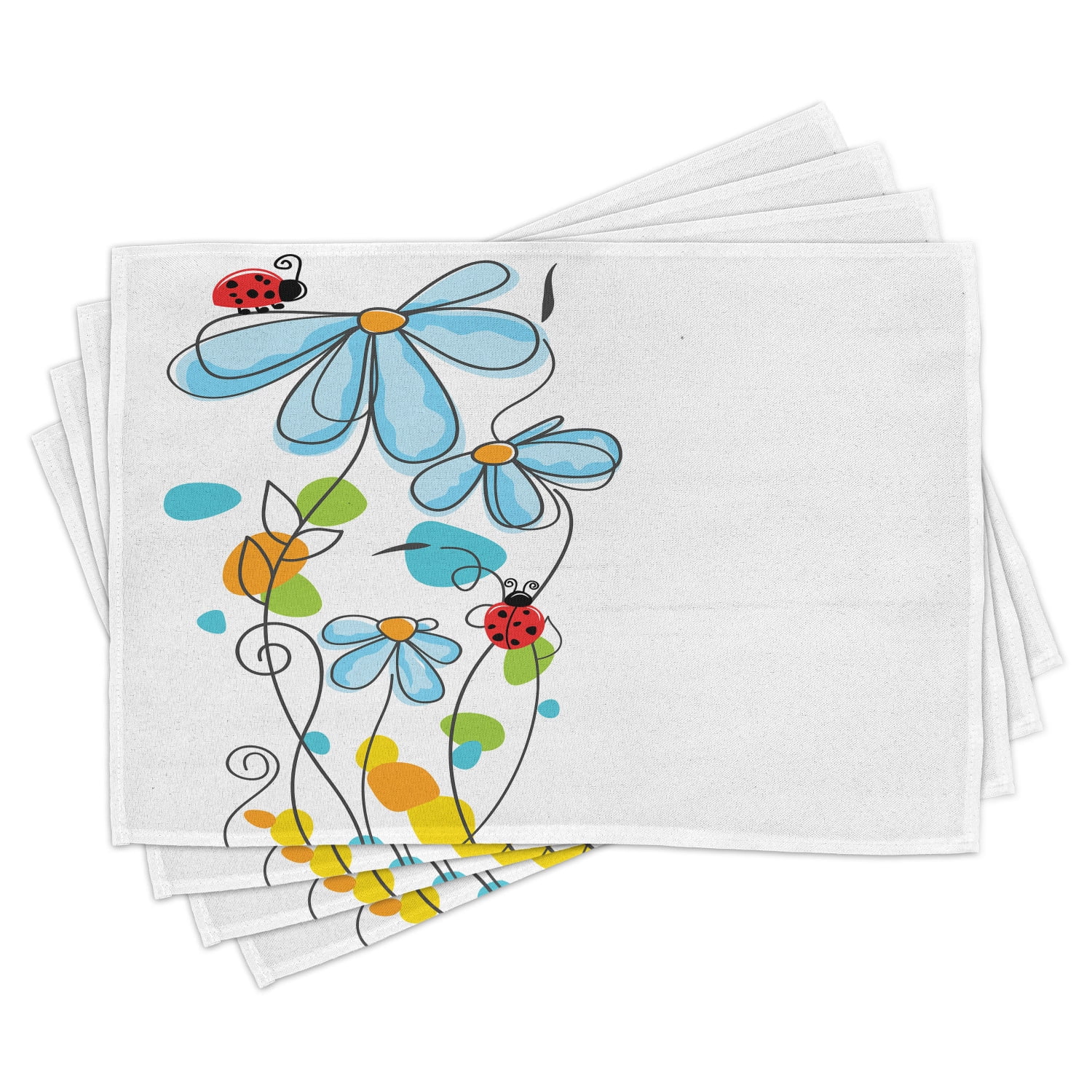 Ladybugs Placemats Set of 4 Flowers and Oval DomeShaped Ladybugs