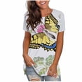 thumbnail image 1 of Blusa de manga corta con estampado digital de mariposa y cuello redondo informal para mujer Pompotops  hkajfhjk461354, 1 of 5