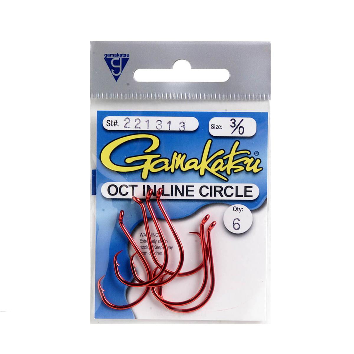 Gamakatsu 221313 3/0 6Ct Red Octopus In Line Point Circle Hooks 8032 