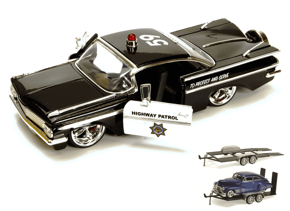 Diecast Car & Trailer Package - 1959 Chevy Impala Highway Patrol
