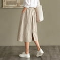 thumbnail image 6 of Cotton Linen Midi Skirts For Women Elastic Waist Button Detail A-Line Skirt Summer Casual Lounge Vacation Skirts With Pockets, 6 of 7