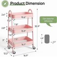 thumbnail image 4 of TINKLE WELL Multi-Purpose Rolling Utility Cart, 3-Shelf Duty Metal Organizer with Locking Wheels and Handle, Mobile Storage for Home Kitchen, Bathroom & Office, Pink, 4 of 7