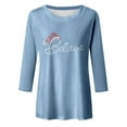 thumbnail image 4 of Women Christmas Outfit Women's Christmas Casual Fashion Print Thermal Underwear Top Quarter Sleeve Shirt for Holiday Comfort Blue M, 4 of 5