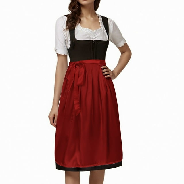 TIEVOSA Oktoberfest Allemand Tablier Demi-Long Classique Uni pour Femme avec Liens pour Robe de Fête Style Bavarois