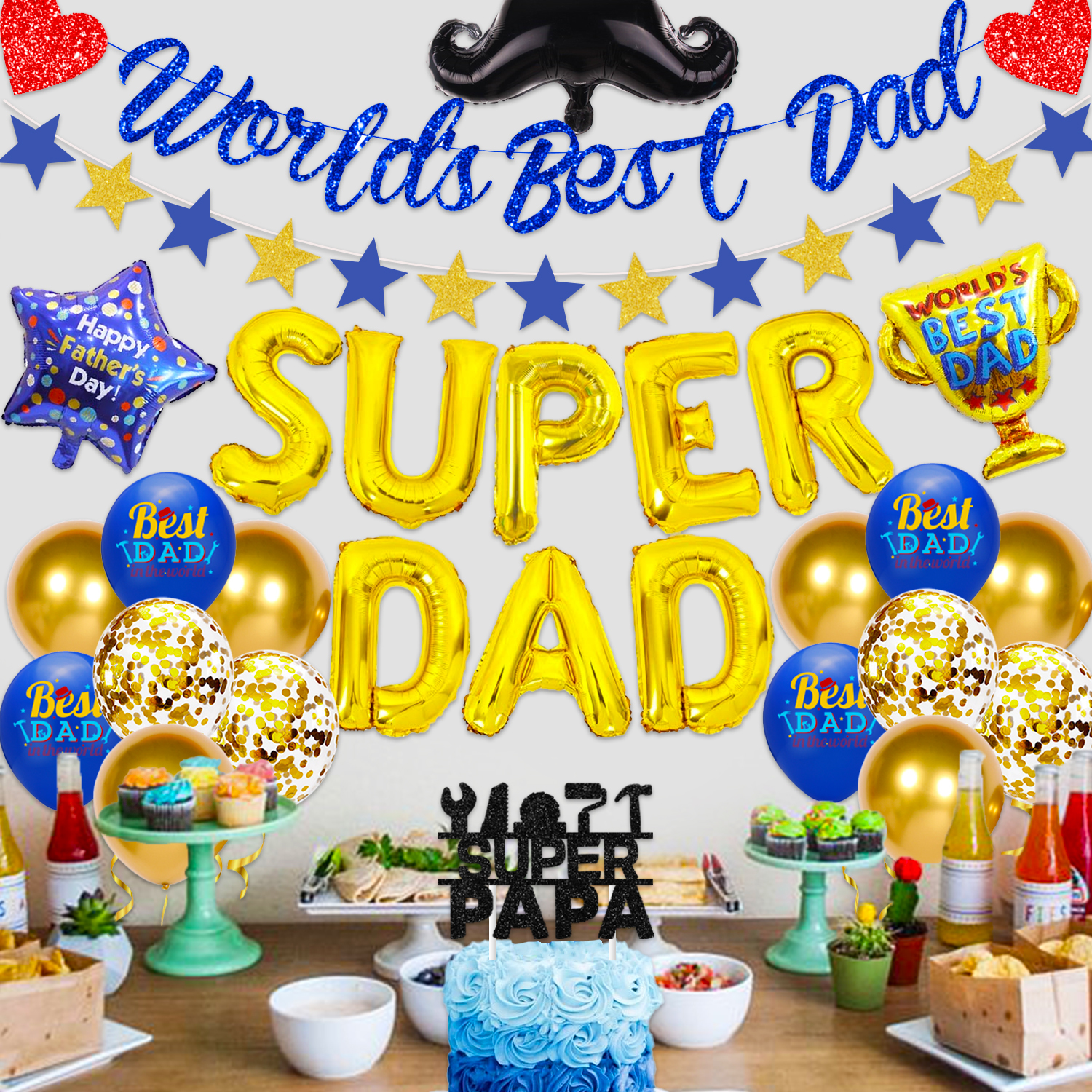 Happy Fathers Day Decorations - Super Dad Decorations for Father Birthday Party - World's Best Dad Banner and Best Dad Balloon - Super Dad Party Supplies for Home - image 2 of 6